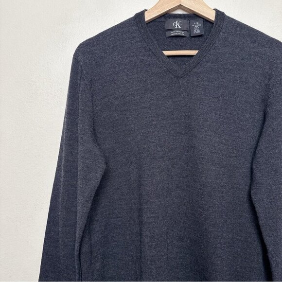 Calvin Klein Mens Large Extra Fine Merino Wool Vneck Sweater In Grey Color - Picture 9 of 16